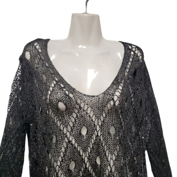 Black Sparkling Sweater Christmas Party New Years Party Top Blouse Cover Up - Picture 2 of 9